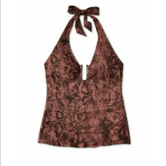 Kona Sol Women’s Snake Skin Print Brown Bikini Swim Tankini Halter Top Sz M - Picture 3 of 6